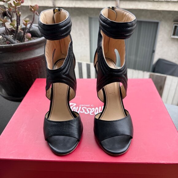 Jerome C. Rousseau Black Leather Cutout High Heel Sandals Size 36/5.5 Made In It - Picture 3 of 10